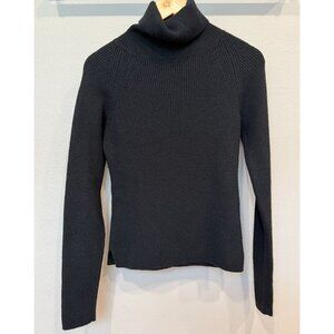 Theory Women's Wool Turtleneck Ribbed Long Sleeve Sweater Black Large Preppy